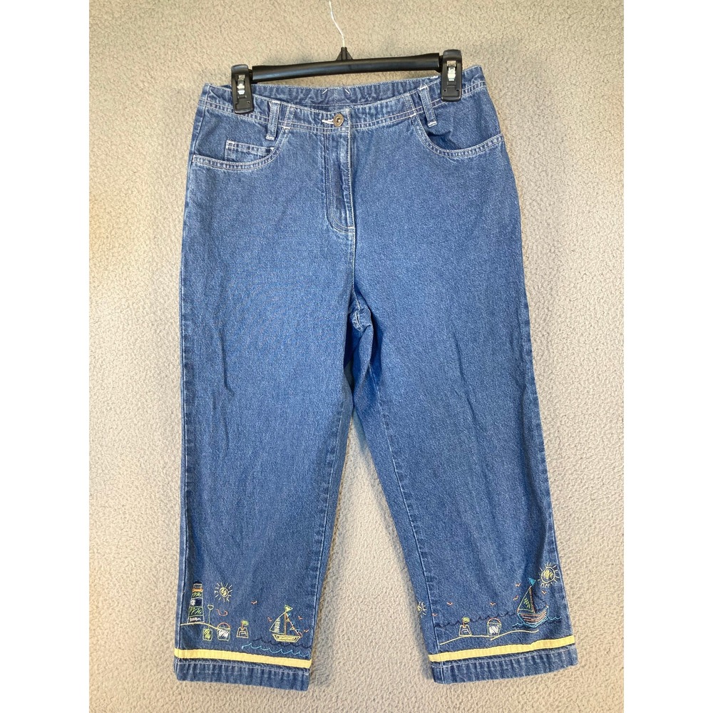 Christopher & Banks Jeans Women's 4 Blue Crop Embroidered Beach Grandma Core‎
